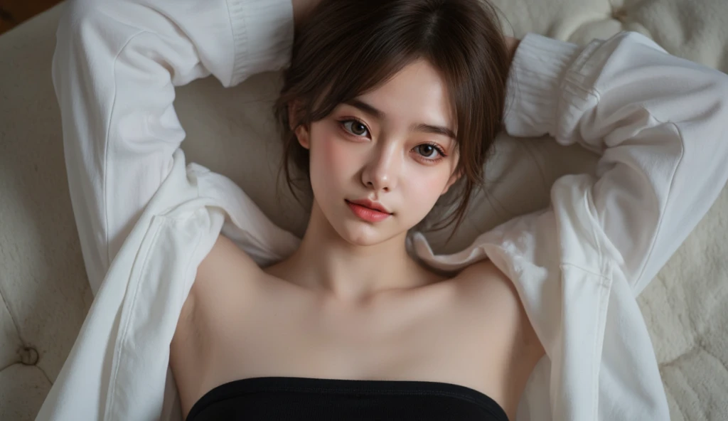 (masterpiece, top quality, best quality, beautiful and aesthetic:1.2), (1female), crying in tears, extreme detailed, Lying on the hospital bed under the quilt,God's eye view,(looking at viewer:1.3),highest detailed, elegant, graceful, stunning, sophisticated --portrait