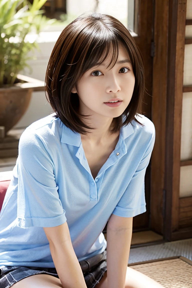 nsfw,(uetoaya),Highest quality,Very detailed,masterpiece,Realistic,Photo Real,Bright lighting,One Girl, (cute:1.2),(prohibit),Perfect glowing skin,Perfect Skin,((erotic,Sexy and sexually explicit)),((Accurate hands without any discord)), Big ample breasts,big breasts and small waist, Observe the audience,,((Short sleeve uniform white shirt)),(Blue mini pleated skirt),(((Roll up the skirt yourself))),(I lifted it myself),(Showing panties),Wearing panties,Panty Focus,((sit,Spread your legs wide)), socks, (Black knee socks),(Loafer shoes), Daytime,in the train,Long seat away from the window,