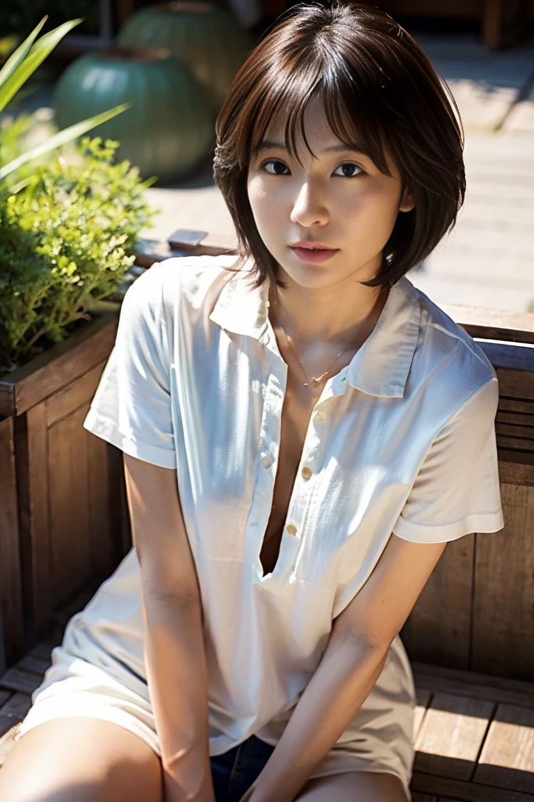 (((One girl,alone))),(Highly realistic photos, High resolution, Detailed face, Beautiful Eyes) Japanese women, 30 years old, Cute Face, Nice body, Medium chest, ,Hairstyle, Take a photo book,,Healthy Body,Thighs、Hold the hem of a skirt、turn over、I can see her panties