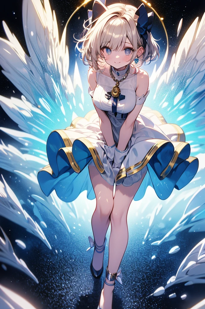 (((1girl))), ((best quality)), ((masterpiece)), ((ultra-detailed)), (illustration), (detailed light), (an extremely delicate and beautiful), (beautiful detailed eyes), (sunlight), ((extremely light)),  ((extremely clothes)), (((hyper detail))),(((((front lighting))))),(((((front light))))),

((((quite adorable magical dress with brief pleated skirt magical hat)))),
, (((Sorcerer))),

high twin pig tails, ((((white silver hair)))), (((short hair))),
(((yellow gold eyes))), 

((((whole body)))), aged 5 to 8, ((((())))), (((((quite adorable young girl))))),
(((condescending expression))), (mischievous smile with sexual satisfaction),  (((extra adorable))), (((extra slender shape))), 
(((extremely beautiful detailed face))),

((elegant magic gloves)),
((elegant magic boots)), 
(((bravely and dynamically attacking enemies with a Magic of Ice Storms))), ((Dutch angle)), (((magical panties))), ((((rear view)))),

(((()))),
(((extremely thin thighagical stockings)))