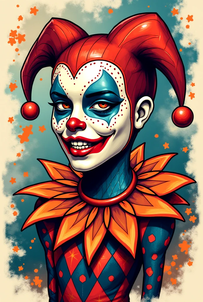 Clown Girl,closeup cleavage,brightly colored,Blood erupted from the surrounding enemies,Blood turns into rose petals,Gothic