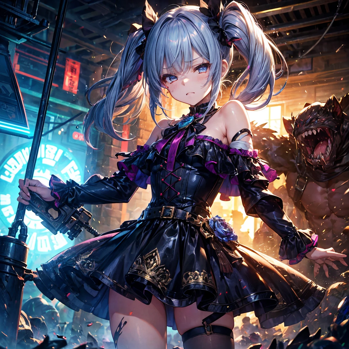 High resolution, Winner of numerous awards, Ultra high definition, Textured skin, retina,
masterpiece,(bestquality),highlydetailed,ultra-detailed,1girl, (A composition where a girl with giant roboT 1.4)(roboT)(,natural lighting:1.5,confidentexpression),(panorama:1.2),mecha, smile,angle、chrome,raw(Hatsune Miku:1.5)Green hair twintails.(Headset microphone、Enthusiastic singing、smile:1.5)(Cyber Live Stage、online:1.5)(A large crowd:1.5)(Dynamic Angle:1.5)(Acrobatic Poses:1.5)(Live music in the electrical space、audience:1.7)