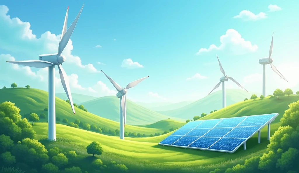 Renewable energy banner background with green energy as wind turbines ...