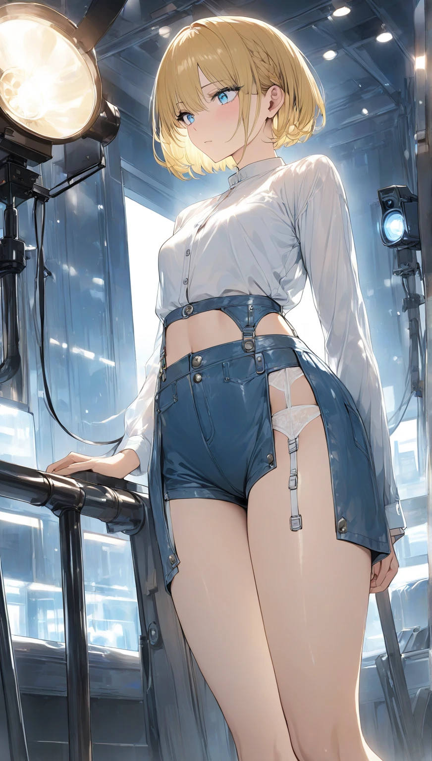((Best quality)), ((masterpiece)), (detailed:1.4), 3D, an image of a beautiful cyberpunk male,HDR (High Dynamic Range),Ray Tracing,NVIDIA RTX,Super-Resolution,Unreal 5,Subsurface scattering,PBR Texturing,Post-processing,Anisotropic Filtering,Depth-of-field,Maximum clarity and sharpness,Multi-layered textures,Albeo and Specular maps,Surface shading,Accurate simulation of light-material interaction,Perfect proportions,Octane Render,Two-tone lighting,Wide aperture,Low ISO,White balance,Rule of thirds,8K RAW,gold hair,braid on one side,wet panties,Take the floral panties,white panties,can saw a trace on my panties dick,panties is very wet,The panties are so sheer you can see the penis,(idle),Spread legs,tattoo between legs,((The penis is shiny)),small dick,limpy penis, bottomless,cute boy, cute face,((bulge panties)).like a ,The penis is pinkish white and small, the skin is smooth and shiny,((Smooth figure, small body)),There are wrinkles in the underwear, ((have a penis)), glasses. Very small penis, white penis,They have small, white testicles.