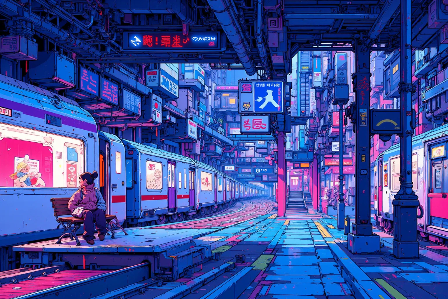 pixel art scene of a girl waiting on a train station platform - SeaArt AI