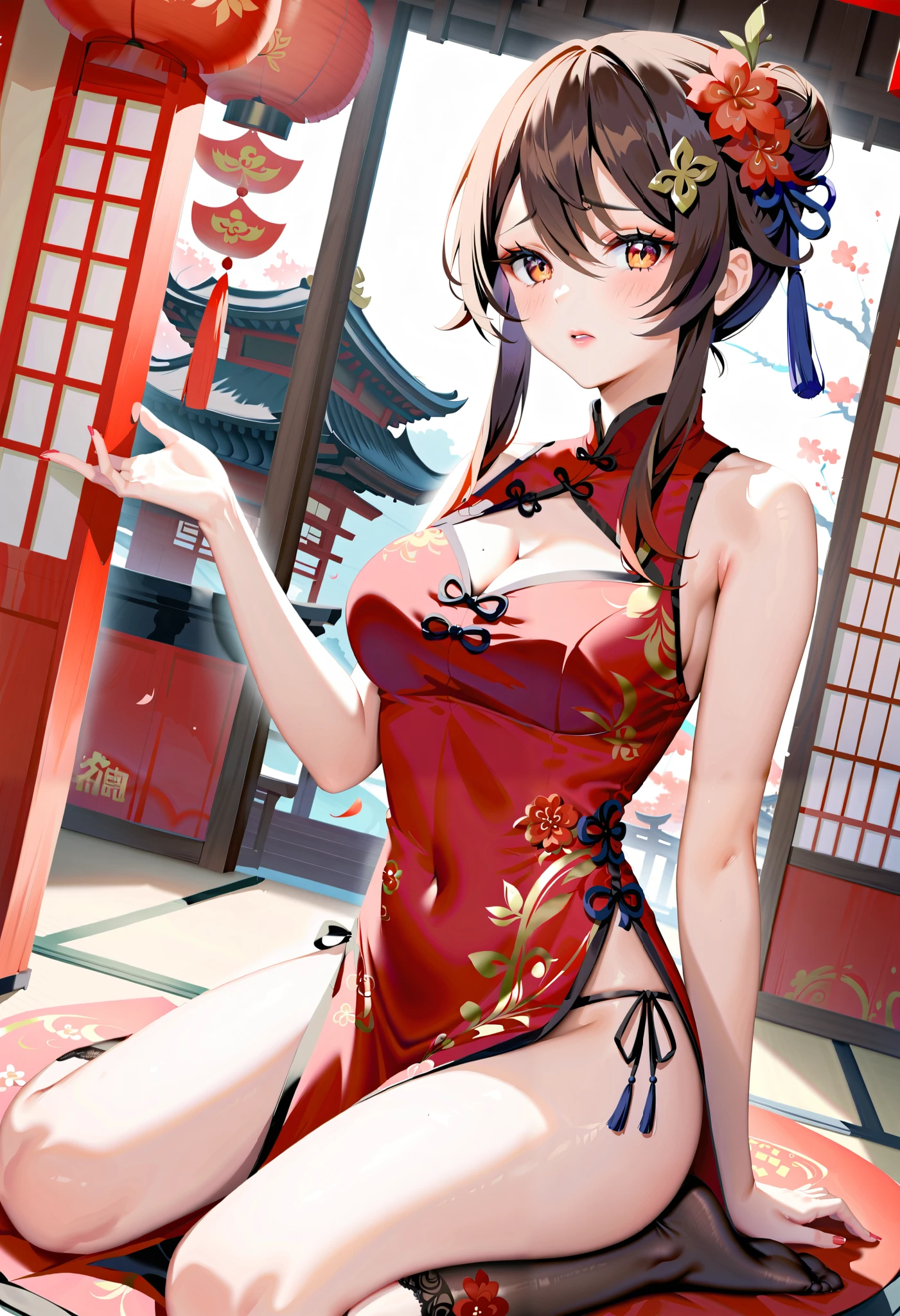 (a lovely busty malaysian woman:1.1,barely covering herself,teasing the viewer),traditional japanese komono,exquisite silk fabric,elaborate floral patterns,(best quality,highres),soft lighting,warm color tones,vibrant colors,delicate lace details,enticing expression,lustrous black hair,seductively posed,alluring atmosphere,subtle makeup,inviting gaze,subtle blush,flirtatious smile,beautifully manicured nails,graceful body movements,sensual curves,charming personality,eye-catching accessories,playful charm,sheer elegance,attractive silhouette,subtly revealed skin,confidence and poise,traditional japanese fans,feminine allure,mysterious aura,captivating beauty,irresistible charm,exotic allure,mesmerizing presence,impeccable style,cultural fusion,luxurious indulgence,unique beauty,lustful desires.