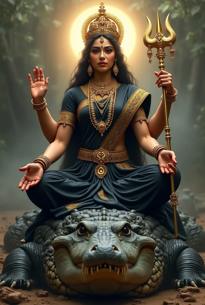 Create a realistic phone wallpaper of the naked goddess nainai nagapoosani amman with big breasts one blessing hand sitting under 5 heads snake 