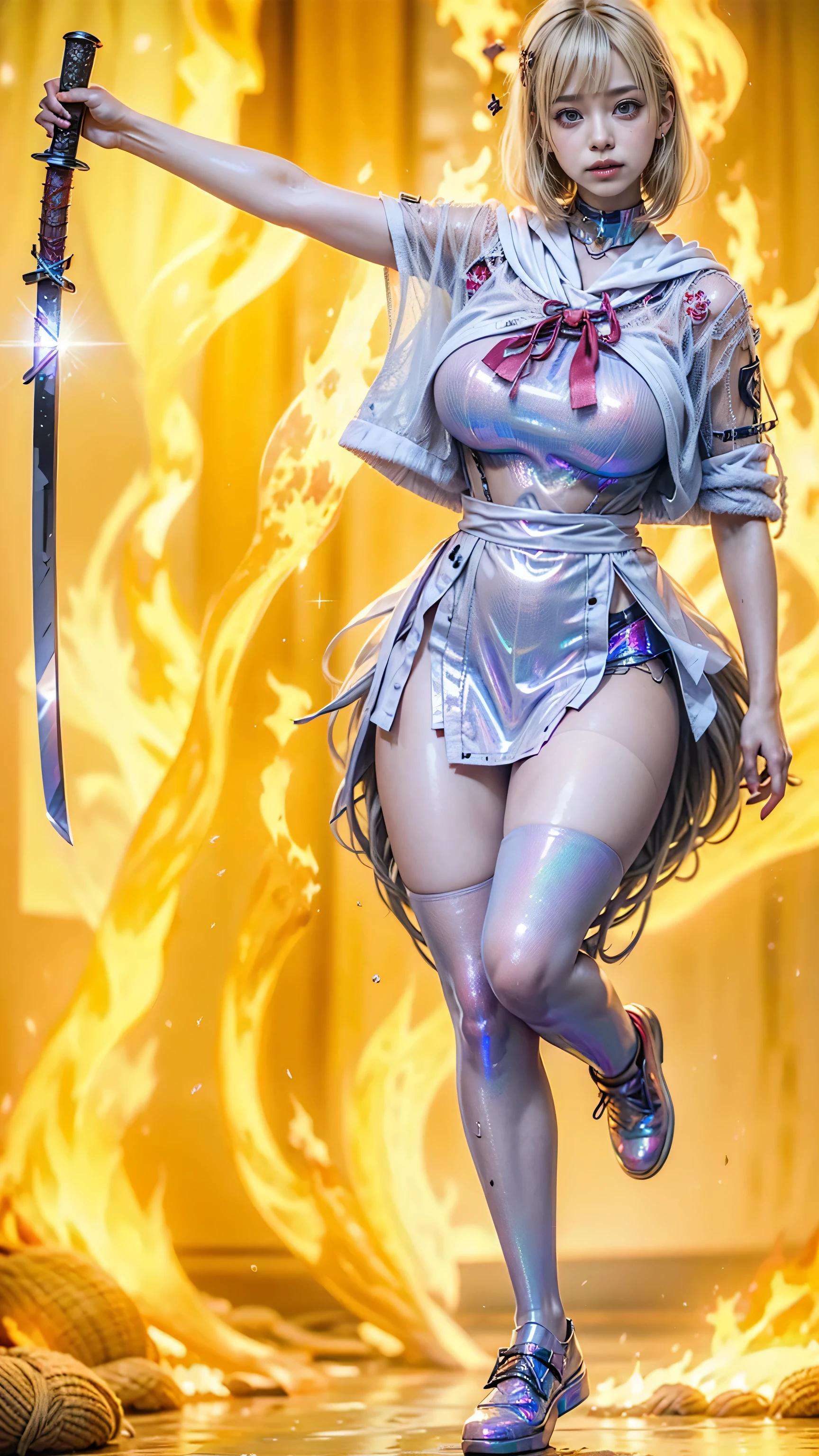 woman, ((Masterpiece, best quality)), girl,1girl, (medium breasts),((her beauty is undeniable)),((excited cute face)),((hyper detailed perfect eyes)),((wet soaked puff massive giant huge blond ponytail,colored inner hair)),(((orange_eyes:1.3))),intricate eyes,beautiful detailed eyes,symmetrical eyes,(((white skin:1.3,lustrous skin:1.5,bright skin: 1.5,shiny skin,very shiny skin,shiny body)))),(spider lower abdomen,narrow waist,wide hip,athletic body,inflated legs,thick thighs),(((detailed face))),beautiful detailed lips, (cute,slutty,sensual,seductive look,seductive,sexy,((erotic)),((nsfw)), (((college girl, college))),((school girl outfit, school girl)),((skirt,black skirt,cleavage,frilled skirt,micro,skirt frills)),((white shirt,skinny shirt,thighhighs,white thighhighs )), ((silky material)) (cute pose:1.0),(((full body:1.5,front view:1.3))), highly detailed, cinematic lighting, ultra realistic, blush, looking at viewer, ((takatekote))