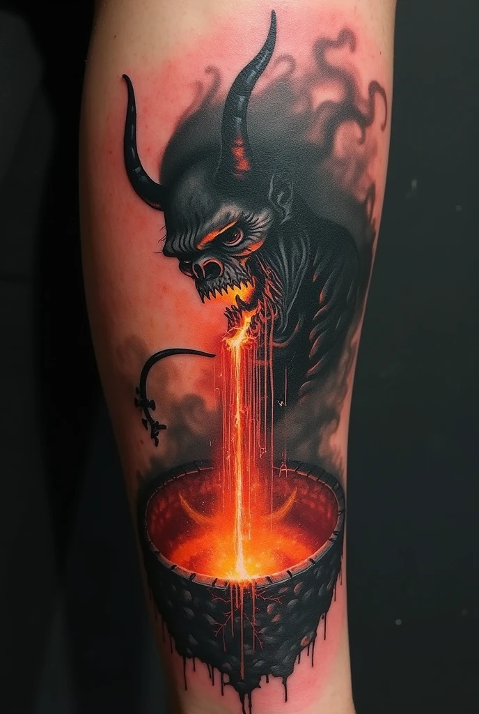 Traditional tattoo devil trapped in a bottle unable to get out
