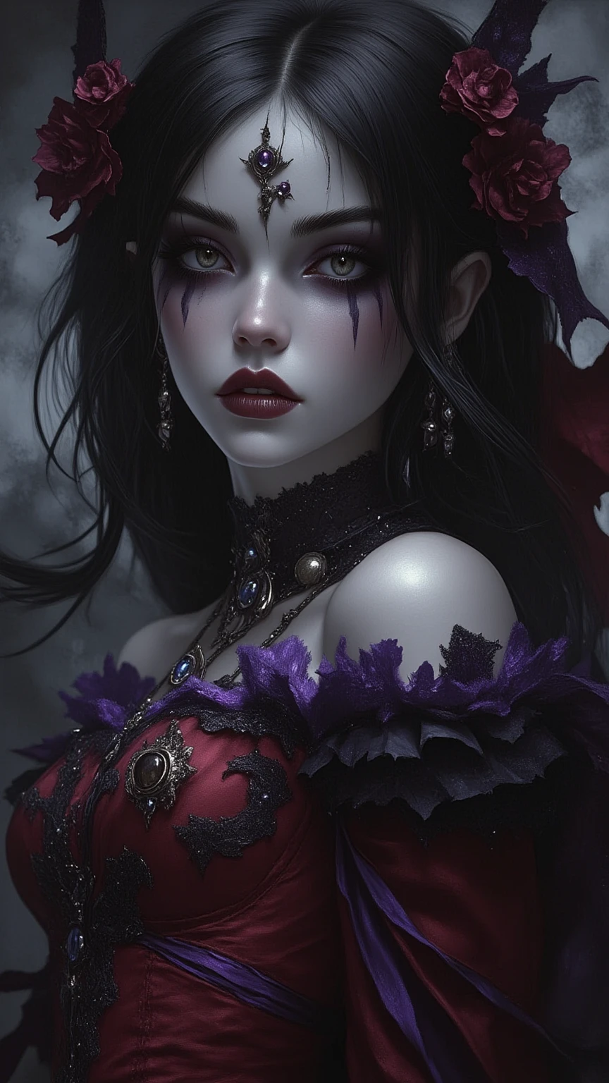 HighestQuali,tmasterpiece:1.2,Detailed details,4k realistic Roman mythology, Kizi, Halloween dress up,Steampunk Gothic Victorian style, deep colour, psychology, surrealism, Sublimation, subconscious, Emotions, enthusiasm, In pink、White and red details, rose flower background
