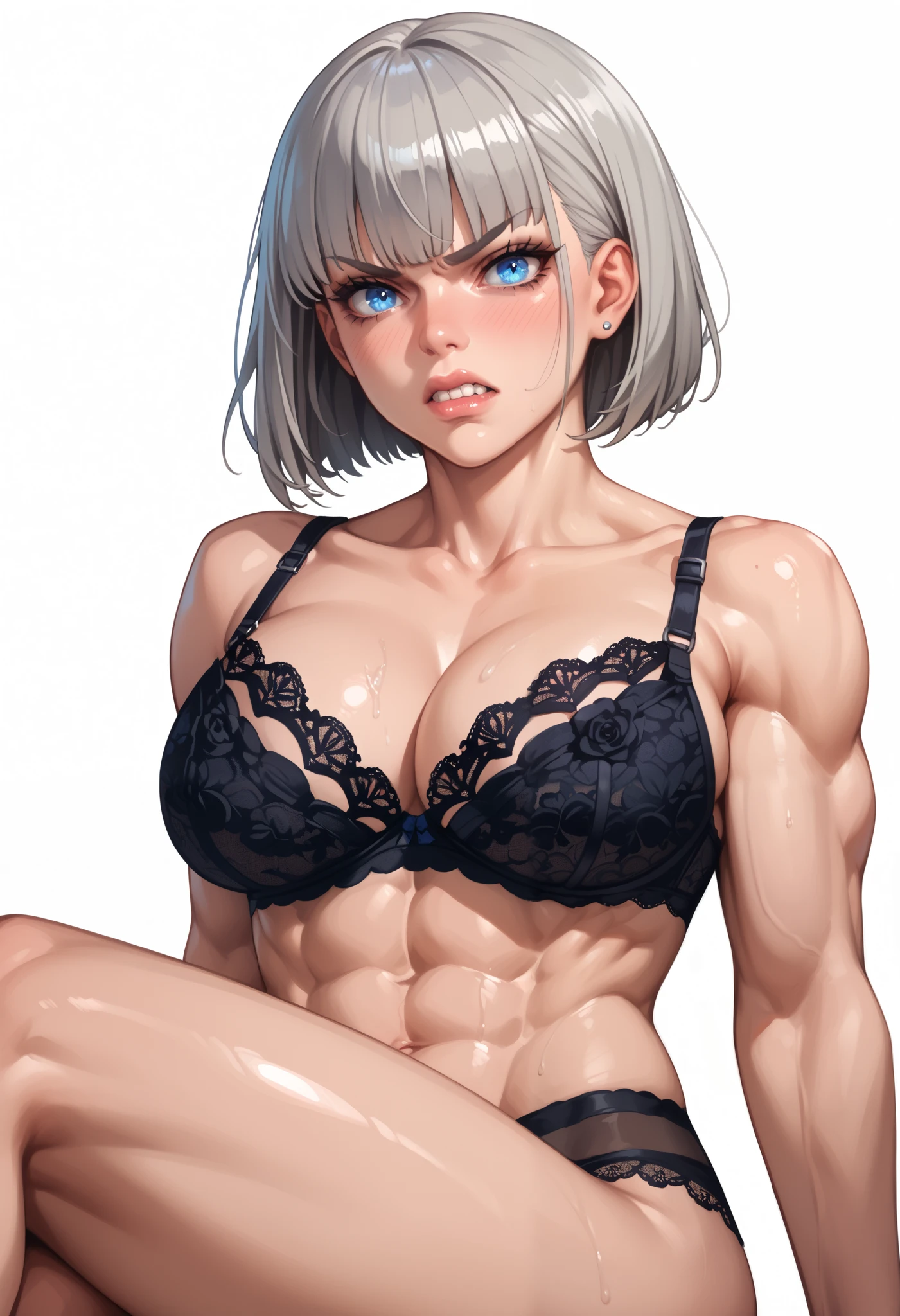 highest quality,High definition,anime,1 female,Saitou,(loli),Highly detailed face and eyes,cowboy shot,Silver short hair,onepiece swimsuit,Breasts,covered nipples,leanbody:1.5