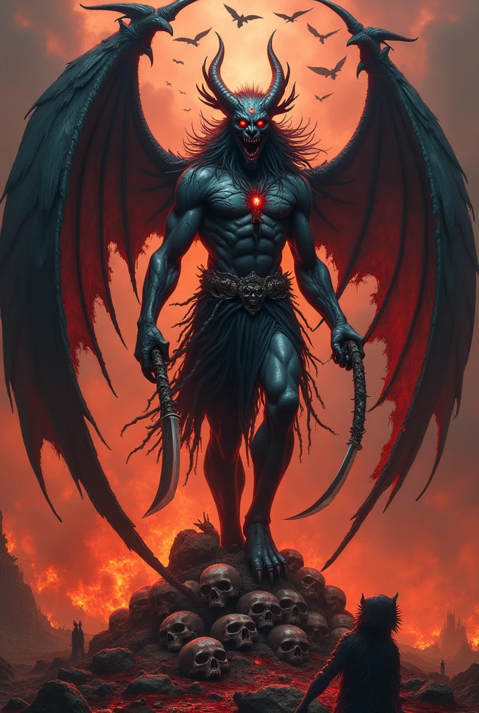 Create an image of a demon spreading his leg showing his ??????