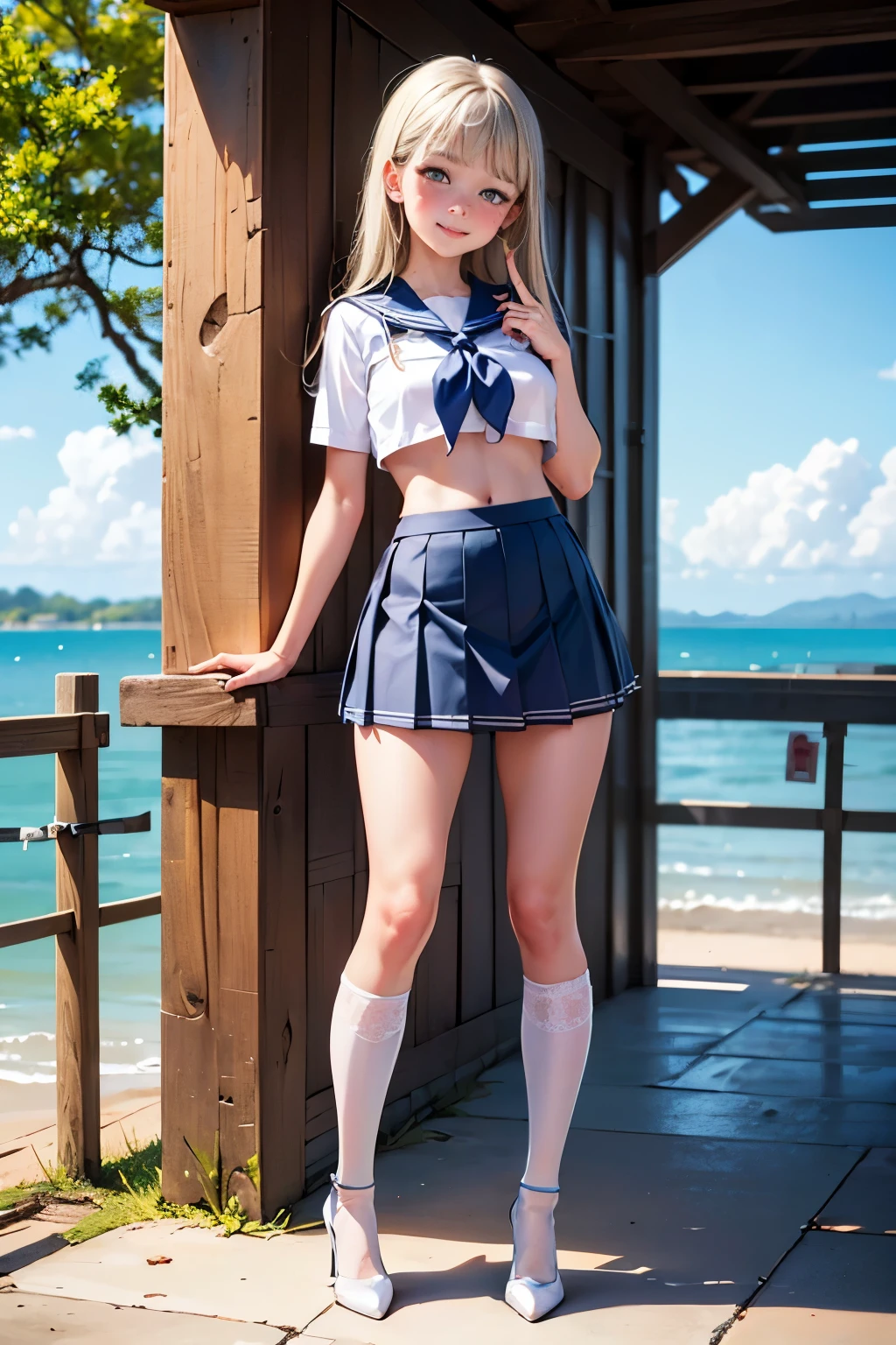 high-level image quality、Beautiful pictures、Beautie、sailorvenus、mini-skirts、poneyTail、japanes、Ultra mini skirt、Sit on the ground、from the front side、knees up、directly in front、Knees open、Hands on knees、navel、Pichi Pichi、?17 age old、Orange High Heels、kick、White shorts、Sleeveless、Deep slit、White panty、camel's toe、Right foot high、Sailor Senshi、Sunnyday、healthy、Open your legs wide、Beautiful facial features、Beige stockings