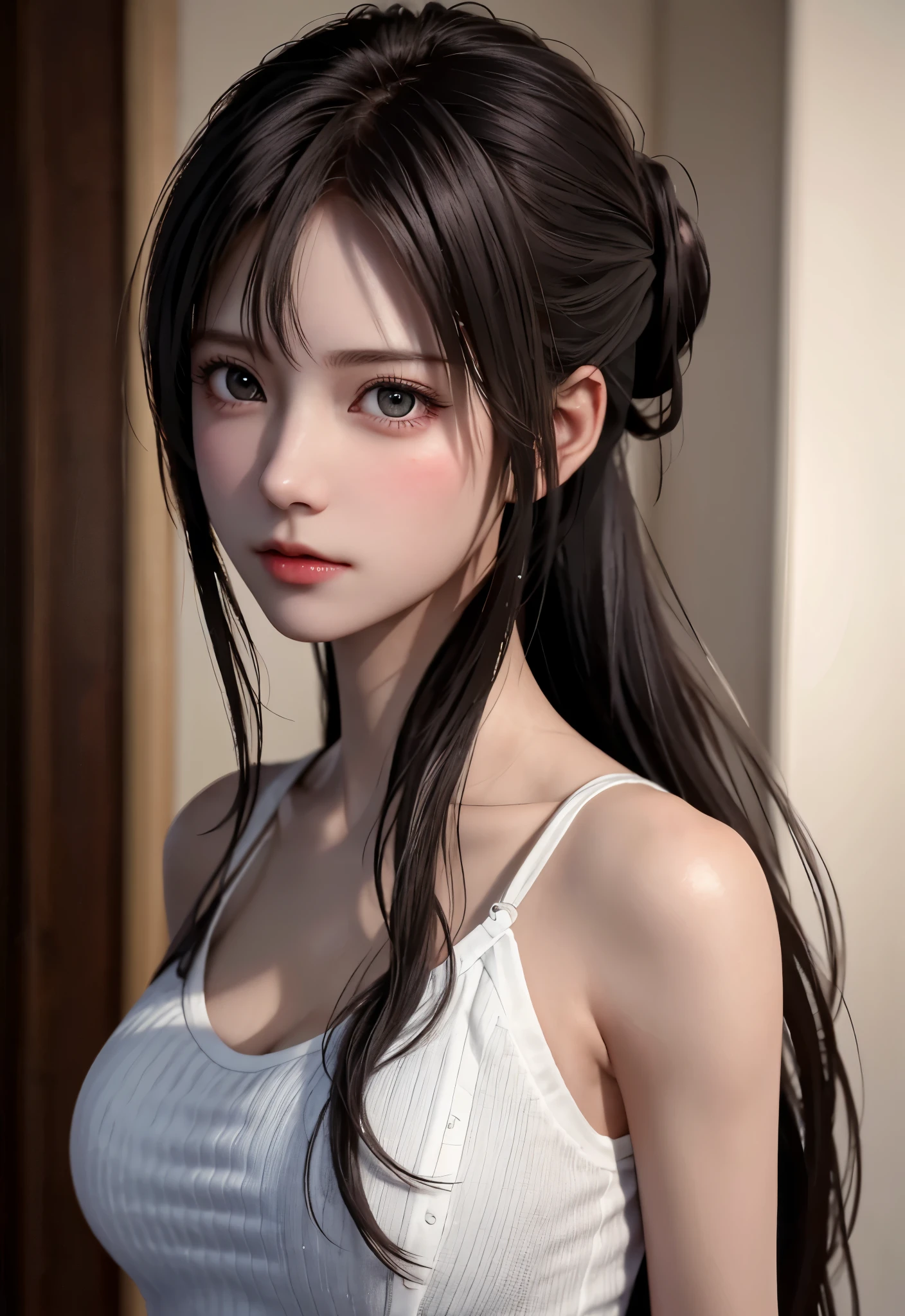 Anime girl with long hair and white top posing for a picture - SeaArt AI