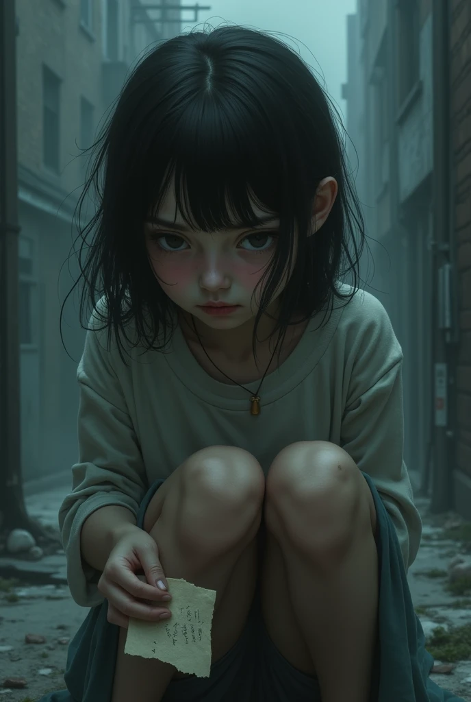 Climb on the ground,Onlookers,Expression crying,raining day,Pee,1girll,Two ponytails,Blue clothes,Collar,There is a necklace on the feet,Imitate dogs