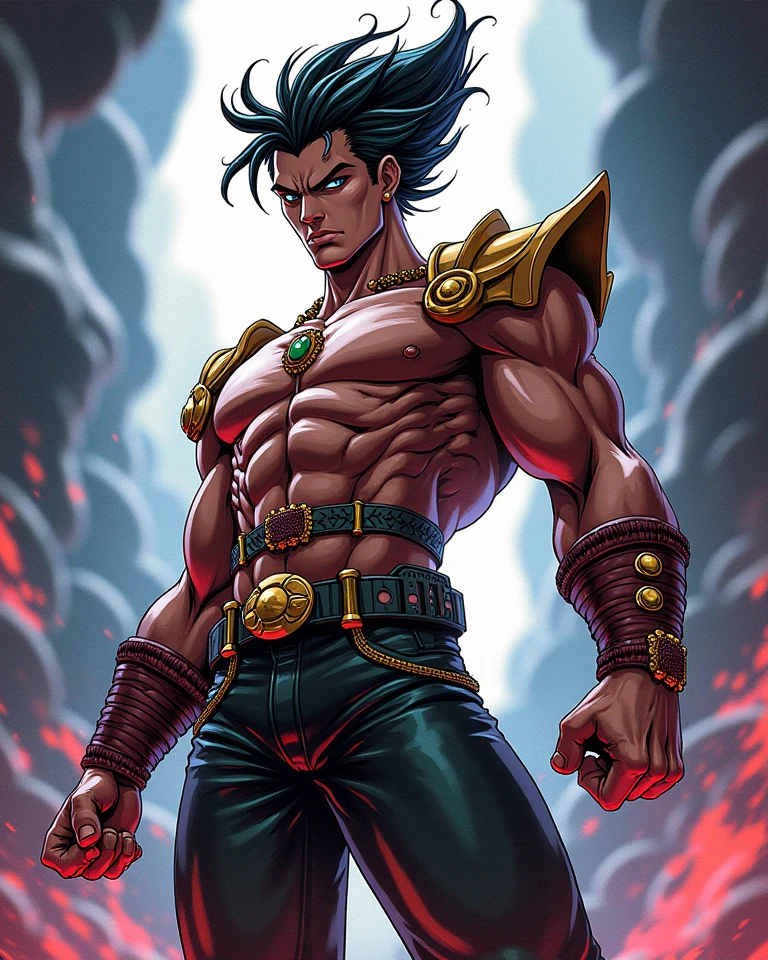 A man wiht strong body and long hair.Anime style