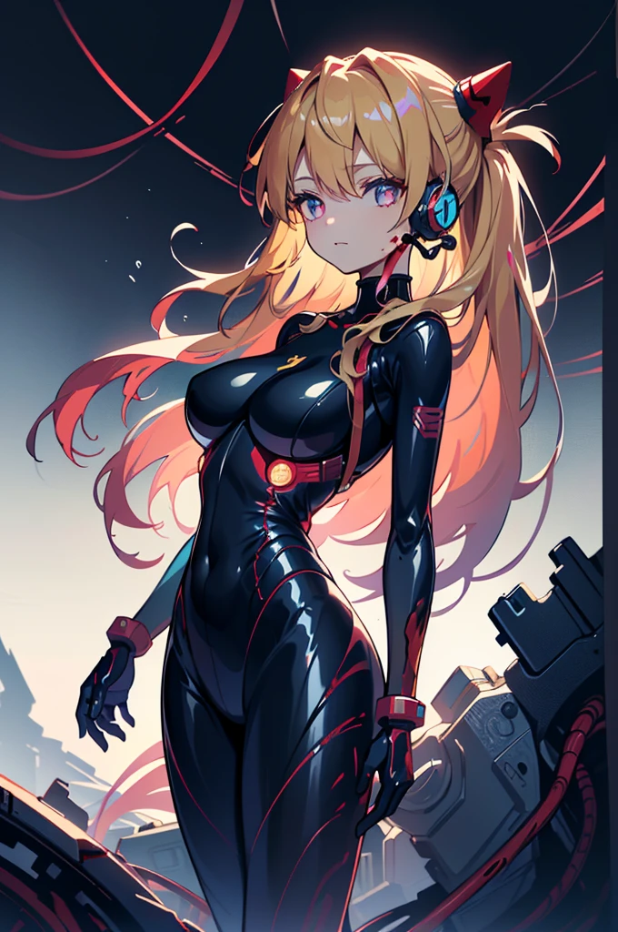 Anime girl with long straight orange,green eyes, detailed body, detailed eyes, masterpiece, best quality, aesthetic, standard pose