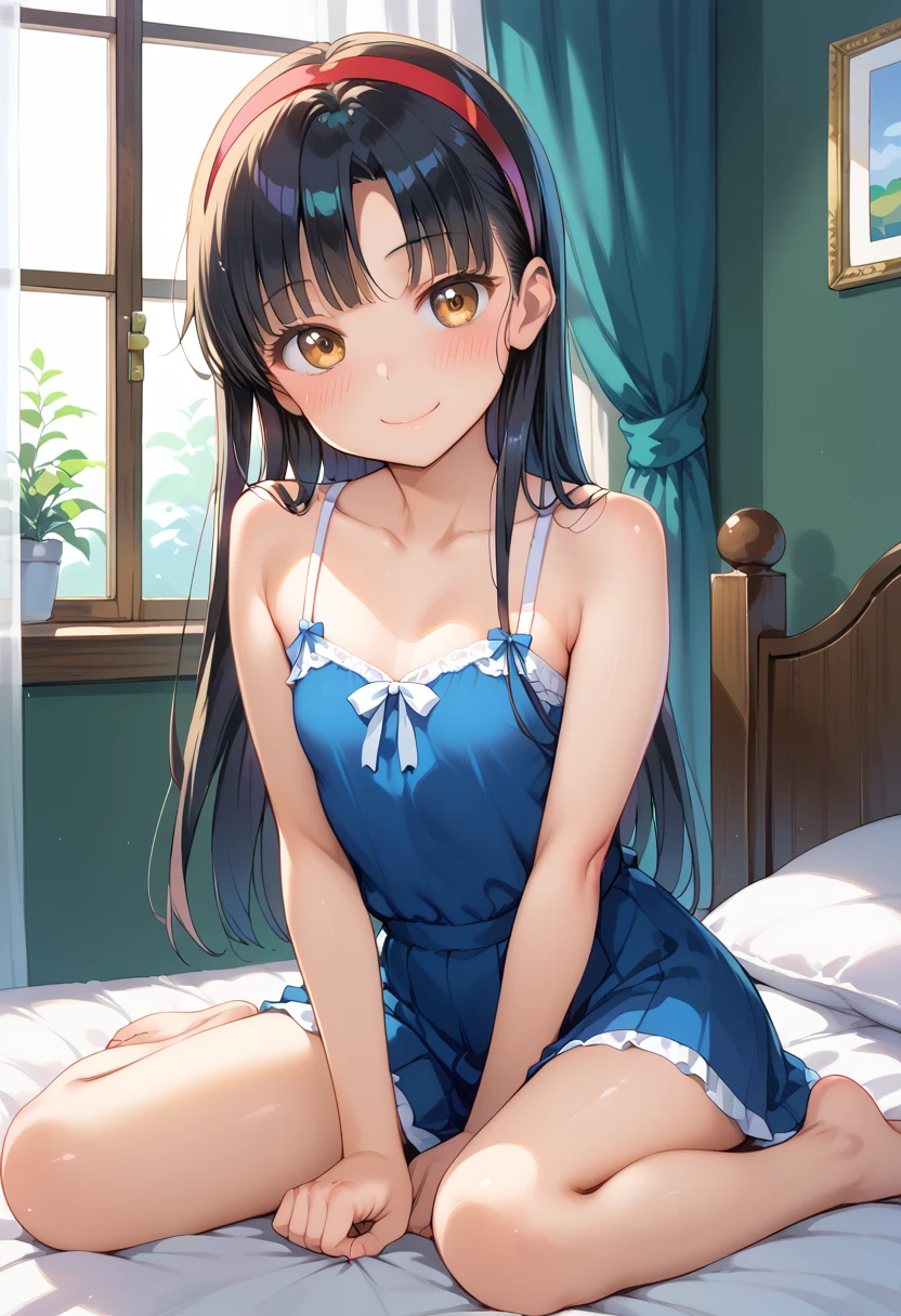 Italian girl, 25 years old, short brown hair tied up, slim, busty, sleeping in a bed, wearing a nightgown