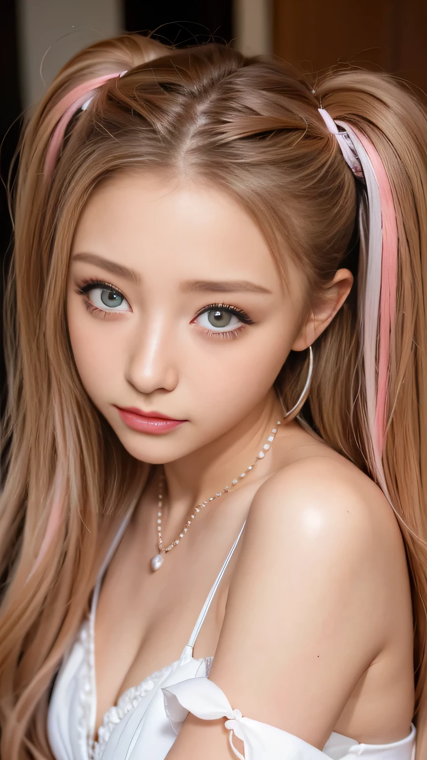 ((Highest quality, 8k, masterpiece :1.3)), Sharp focus :1.2, Beautiful woman with perfect figure :1.4, Slim Abs :1.2, ((Dark golden hair, Big Breasts, Emphasize cleavage:1.3)), (Photorealistic:1.4), (realistic:1.4), Highly detailed face and skin texture, Fine grain, double eyelid. Makeup face. A little bit of lipstick, necklace, Earrings, sex appeal, Sexy gravure pose, ((Beautiful woman wearing a pink hoodie and jeans。The background is an amusement park。The expression is an excited smile。Her hair is long and blonde.。Posing in front of the Ferris wheel。:1.3)