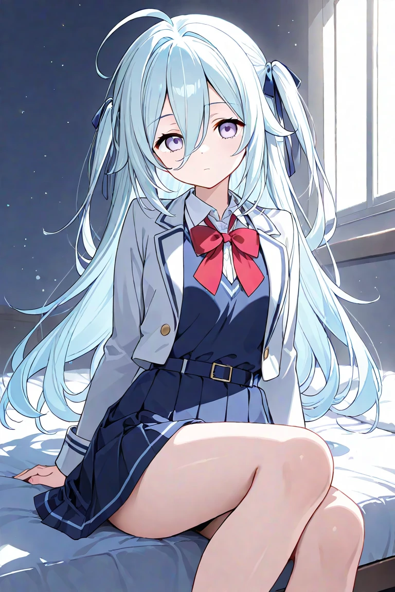 score_9, score_8_up, score_7_up, source_anime, nsfw,
(girl, hand in panties), (female masturbation), pussy juice,
MURAKAMIFUMIO, BLUE HAIR, HAIRCLIP, HAIR ORNAMENT, TWIN BRAIDS, BRAID, HAIR OVER SHOULDER, LONG HAIR, BLUE EYES,
dark-blue jacket, blazer, red bowtie, white shirt, red skirt, plaid skirt, ,
(empty eyes:1.5), (glowing eyes:1.2), open mouth,
cute bed room,