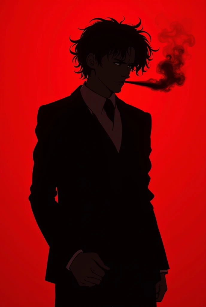 Smoking adult male anime image. Young, black hair, sharp eyes, sunglasses, red circle.
