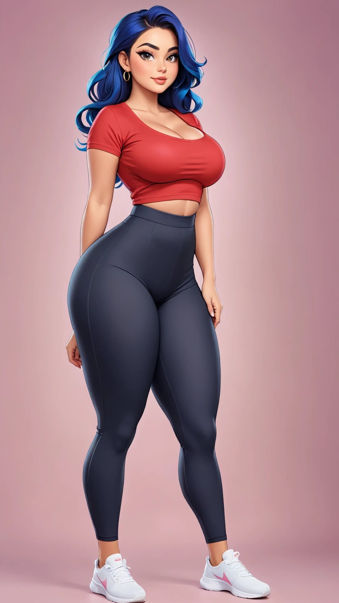 ((masterpiece)),(((best quality))), ((vulgar)), thick thighs, 1girl, black hair, curvy, wearing tank top, yoga pants, knee socks, SFW, simple background, posing sexy