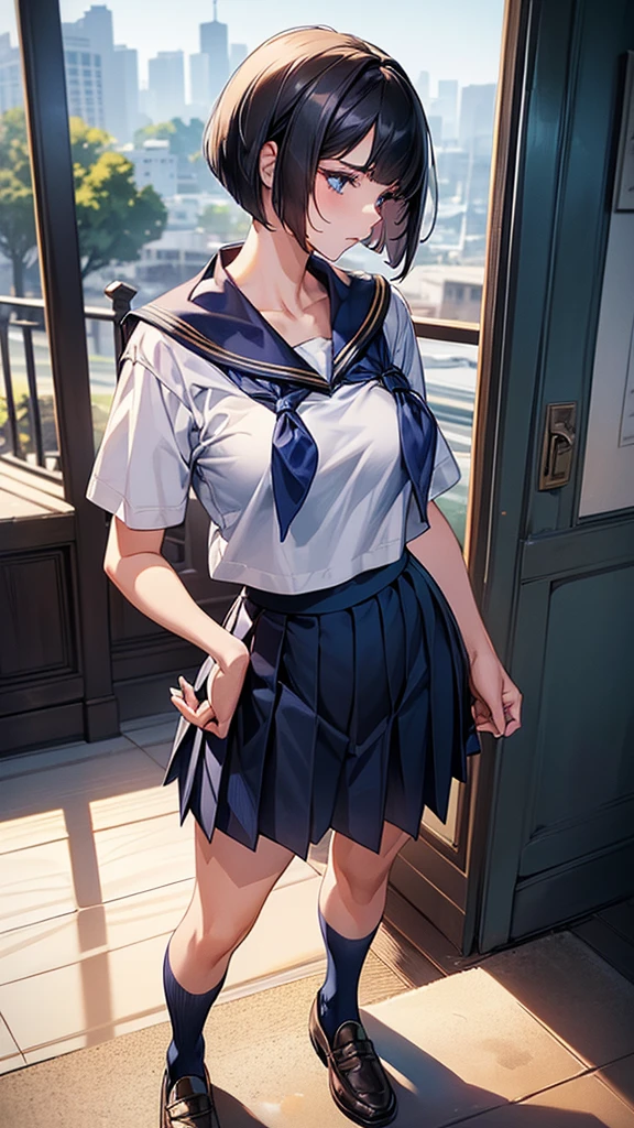 (masterpiece:1.2, highest quality), (realistic, photorealistic:1.4), beautiful illustrations, (natural side lighting, movie lighting), beautiful thighs, Front view, 1 girl, high school girl, 15 years old, perfect face, Cute symmetrical face, shiny skin, ランダムなカラーのsailor suit、
(random hairstyle、blonde), Big eyes, long eyelashes chest), thin, expensive、
beautiful hair, beautiful face, fine and beautiful eyes, beautiful clavicle, beautiful body, beautiful breasts, beautiful thighs, beautiful feet, beautiful fingers,
((High-quality fabric, sailor suit, navy pleated skirt)),
(beautiful scenery),Are standing, (smile, Superior, open your mouth), (((skirt lift, Panties and pantyhose are visible)))