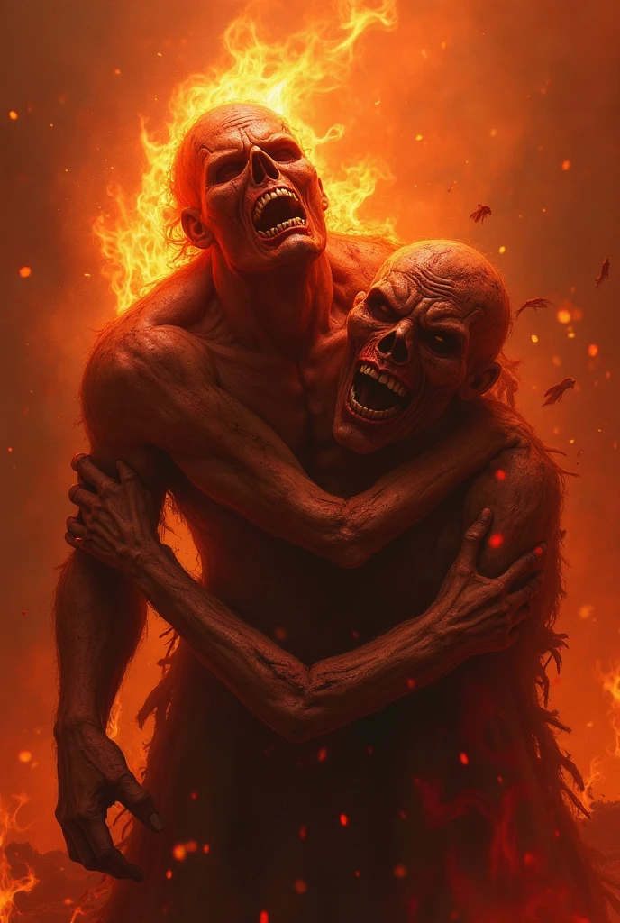 zombies are lined up with their faces glowing, fundo do inferno, corpo feito de fogo, estilo dan mumford e alex grey, hell scene, horrific digital art, by Ludwik Konarzewski, Sylvain Sarrailh e Igor Morski, inferno hiperrealista, by Anna Füssli, queimando, apocalyptic art, dramatic art