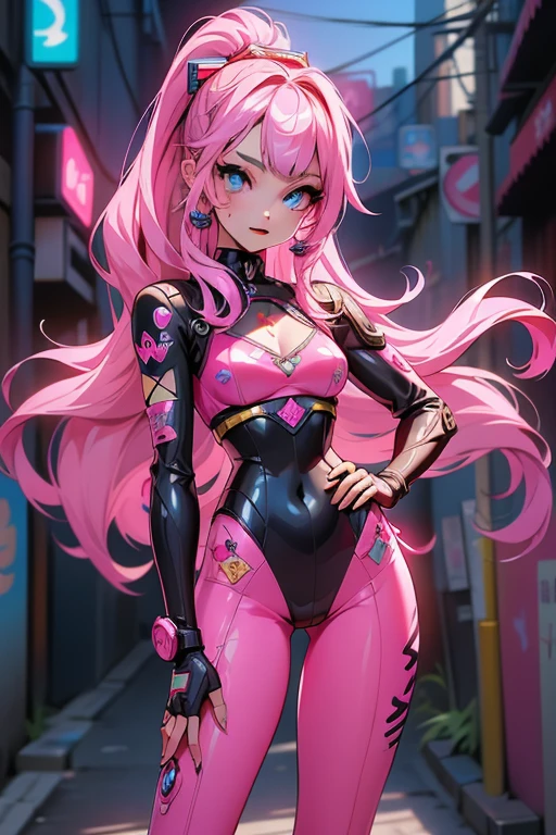 background, mixed-language_text, Japanese letters in graffit, long black hair, excellent lighting, sidelighting, perfect ultimate, flat color pink bubblegum gradient: 1.3, magazine_cover: 1.4, multicolored_background: 1.3, striped_background, card_background, perfect and detailed sculptural body, large breasts, large hips, with immersive effects, hover effect, "ultra" hdr detailed and with focus effect, masterpiece: 1.2, best quality, beautiful brown eyes with huge finely detailed eyelashes: 1.2, Finely detailed eyes and detailed face:1.3, beautiful ultra-detailed eyes, lineart light smile, graffiti and tattoo style backdrop, woman, hot thighs, ultra-detailed bracelets on arms, bracelet on right arm with ultra bright red energy, big breasts, no clothes, absolute naked