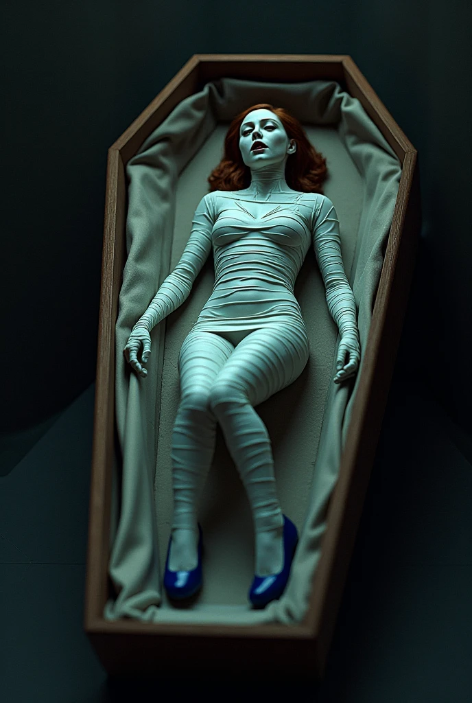 dead body of an alien lies in a crystal coffin,fantchar, a translucent ethereal alien with delicate features in a sci-fi setting, glowing from within, sparks and lights, moonlight, moon, close-up, realistic, highly detailed, intricate