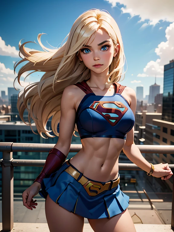 best quality, ultra-detailed, masterpiece, fine details, high res, 8k wallpaper, best quality, highres, cowboy shot, supergirl, super sexy, spaghetti strap top, dynamic action, flying, doing superhero stuff, superhero, beautiful girl, woman, solo, fly, sky, cloudy sky, (cute:1.3), realistic, (cute), (detailed face), detailed eyes, detailed iris, detailed skin, masterpiece, professional photoshoot, perfect face, spaghetti strap top