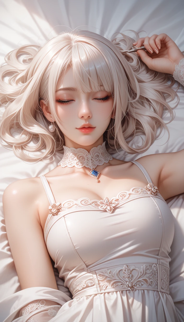 ((Golden white hair)),((Straight bangs、Princess bangs)),((Very heavy、Very voluminous bangs:1.1)),((Very long、Very heavy、Very voluminous side locks:1. 1))、Hime cut、Straight bangsヘアスタイル、Long Hair、The bangs are cut straight、(masterpiece、Highest quality:1. 5), (Ultra-fine 8K CG:1.4), (Hyperrealistic:1.25), (Photorealistic:1.25), (Real:1.4), COWBOY SHOT, (View from above:1.35), (from the front:1.4), (smile:1.3)、。
1 Japan Beautiful Girl、19 years old、Supermodel、Japanese Idols、(smile)、(Medium sized chest)、Sweat Muscles、(Off-the-shoulder semi-transparent white maid outfit:1.4)、COWBOY SHOT
(Black and white monotone maid outfit 1.1), (Lying in bed 1.4), (Lying on your back 1.1), (Put your head on the pillow 1.1), (Full Body Shot), ((Floral panties are visible on a white background))、
