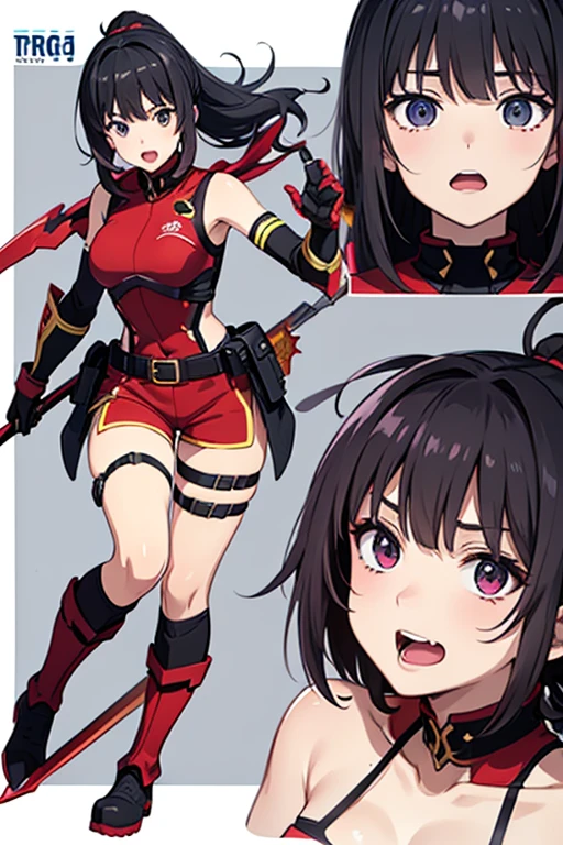 reference sheet, a close up of a cartoon of a woman in a red and black outfit, cutesexyrobutts, seductive anime girl, , extremely detailed artgerm, cushart krenz key art feminine, cushart kenz, biomechanical oppai, style artgerm, commission for high res, krenz cushart and artgerm