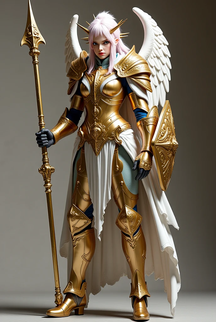 ArsFigurine, Vinyl statue, Aasimar Paladin female, with white wings holding a shield and sword