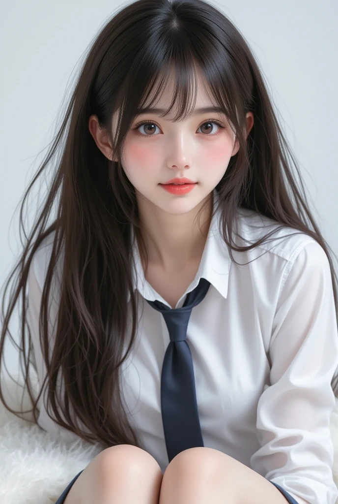 Tabletop, Highest quality, One girl, (Beautiful girl, cute:1.3), (15 years old:1.3), Definition of Very Fine Particles, (Symmetrical eyes:1.3), Browsing Caution, (Naked and wearing only a white shirt:1.3), ((Unbutton all buttons on your shirt))、(Show me your boobs)、Small breasts, Brown eyes, Fox Ears, Parted bangs, Brown Hair, girl