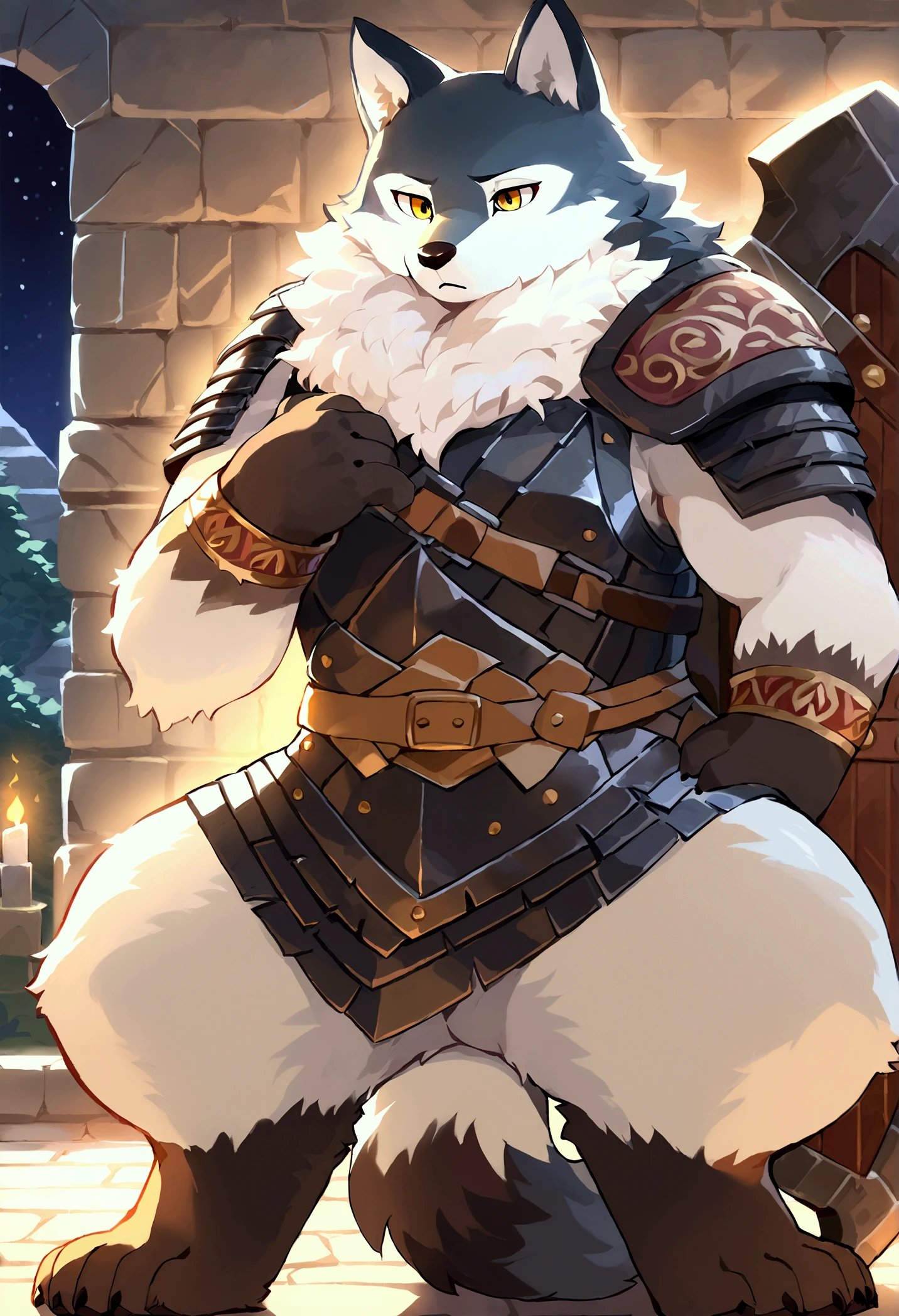 Very detailed,Highest quality,Ultra-high resolution,Realistic,16K,masterpiece,The perfect solution,Absurd,break,Browsing Caution,((whole body)),((Fat middle-aged polar bear man)),((armor)),Are standing,Please raise your hand,break,((Detailed and realistic anatomy)),(Detailed face:1.3),(Detailed body),(Detailed penis),(Detailed testicles),(Beautiful Hands:1.2),(Detailed fingers:1.2),(Beautiful black nails down to the last detail:1.2),(Detailed eyes:1.1),(Beautiful Eyes:1.1),Arm details,Leg Details,Beautiful feet,Muscular,Chubby,break,(Small penis with beautiful thin and tight foreskin:1.6)(Hairy little testicles)(flaccid:1.6),break,Body hair,((Hairy skin)),fluffy,pubic hair,(White belly:1.3),(Detailed brown nipples:0.8),(Blood vessel:-0.8),(Glowing Skin:-0.7),(chest hair:0.5),(Beautifully detailed tail:1.1),break,((Brown eyes)),Beautiful beard,Beautiful ears,(Male face:1.3),(Big Face:0.5),Square jawline,(Male Eyes:1.2),(Sharp eyes:0.8),(Big eyes:0.3),Male eyebrows,(Innocent look:0.3),break,night,Snowfield,Field,