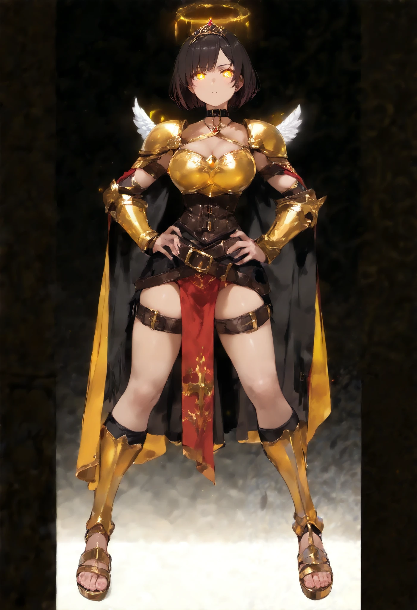 1girl in、top-quality、masterpiece、超A high resolution、(Photorealsitic:1.4)、Raw photo、(Face of 15 year old beautiful girl)、Straight long hair、dark brown hair、glowy skin、Dramatic、(Golden See-Through High Leg Competitive Swimwear)、(Golden transparent fluttering robe)、((Golden Very Small Tiara))、(Pray)(Standing whole body)、((delicate finger、Delicate hand))、(delicate paws)、(large full breasts、Clean raised bust)、(Rocket Tits)、(Muchimuchi Body)、((Golden garter stockings))、((Golden Ancient Greek Temple))(Golden wall decorated with gold)、(Blur the background)、(One boob is visible、large areola is visible、 to stand)、(Woman Praying)、(Pray with Your Hands Together)、Full body、standingn、Pray with Your Hands Together、delicated face、Delicate hand、delicate paws、delicate finger、Anatomy Body、goddes、A sexy、complete fingers、The number of fingers on the right hand is 5、The number of fingers on the left hand is 5、Golden wall decorated with gold、Golden Greek Temple Pillars、Golden little tiara、Golden Greek Pillars、Blur the background、cleavage of the breast、Navel exposure、Arm Out Exposure、Thigh exposure、Petite and busty slender and slim girl、Short stature、Beautiful Girl Goddess、Young Face、Golden Ancient Temple、goddes、Golden altar in the background、(Muchimuchi Body)、Golden little tiara、1girl in、Young Face、Short stature、Golden Wall、Golden Altar、13-year-old beautiful girl、Golden wall on background、a golden tiara、Rori、looking at the viewers、