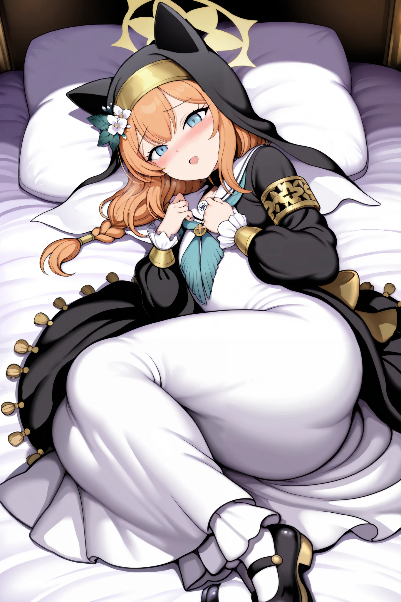 1 person、middle aged、Stubble、crust、lizard man、masterpiece、Highest quality、Light blue lingerie, bra、Knee-high socks、garter belt、There are scars all over the body、Troubled face、blush、royal palace、Full body illustration、Grey body、太いAss尾、On a canopy bed、Side view、Ass