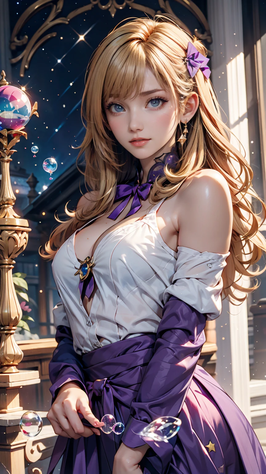 The queen of ice and the storm, known as Elsa, is in the foreground in this painting of characters. Her beauty is supernatural, with her long, snow-white hair and her bright blue dress that seems to be made of ice. The extremely detailed artistic seed in this fantasy artwork will transport you to a magical and enchanted world.