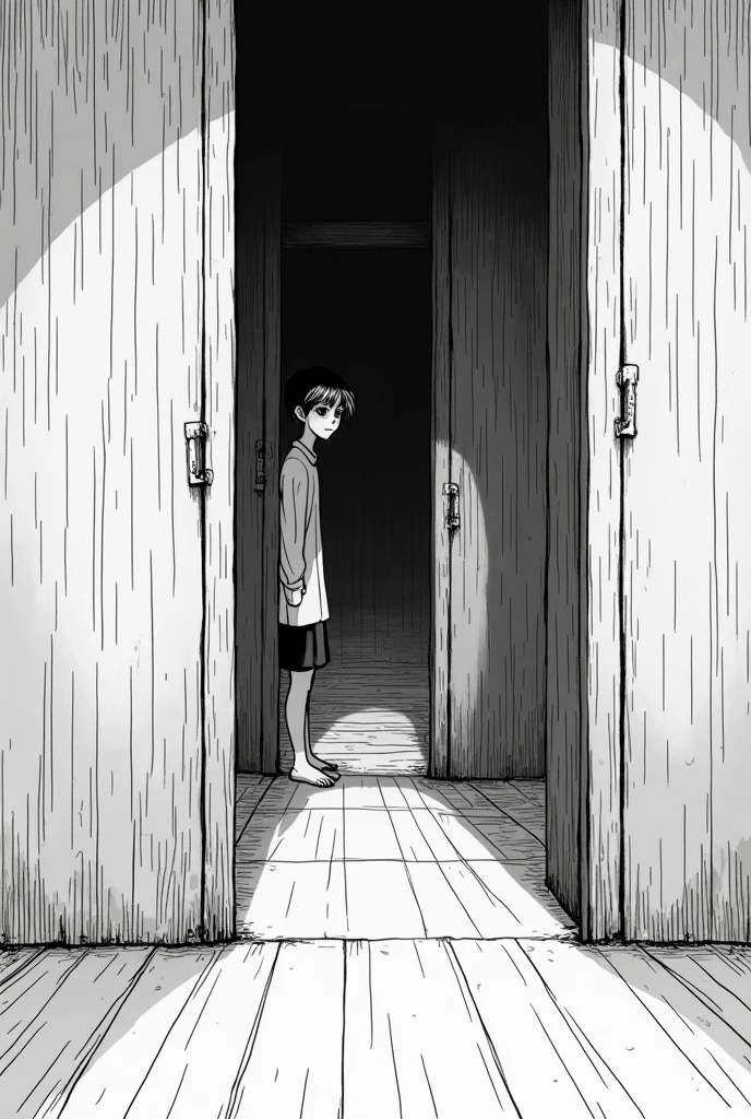 Manga style, persona style Features,short small hair combed to the side,black and white,holding a backpack,behind a door,outside a house,school uniform,man