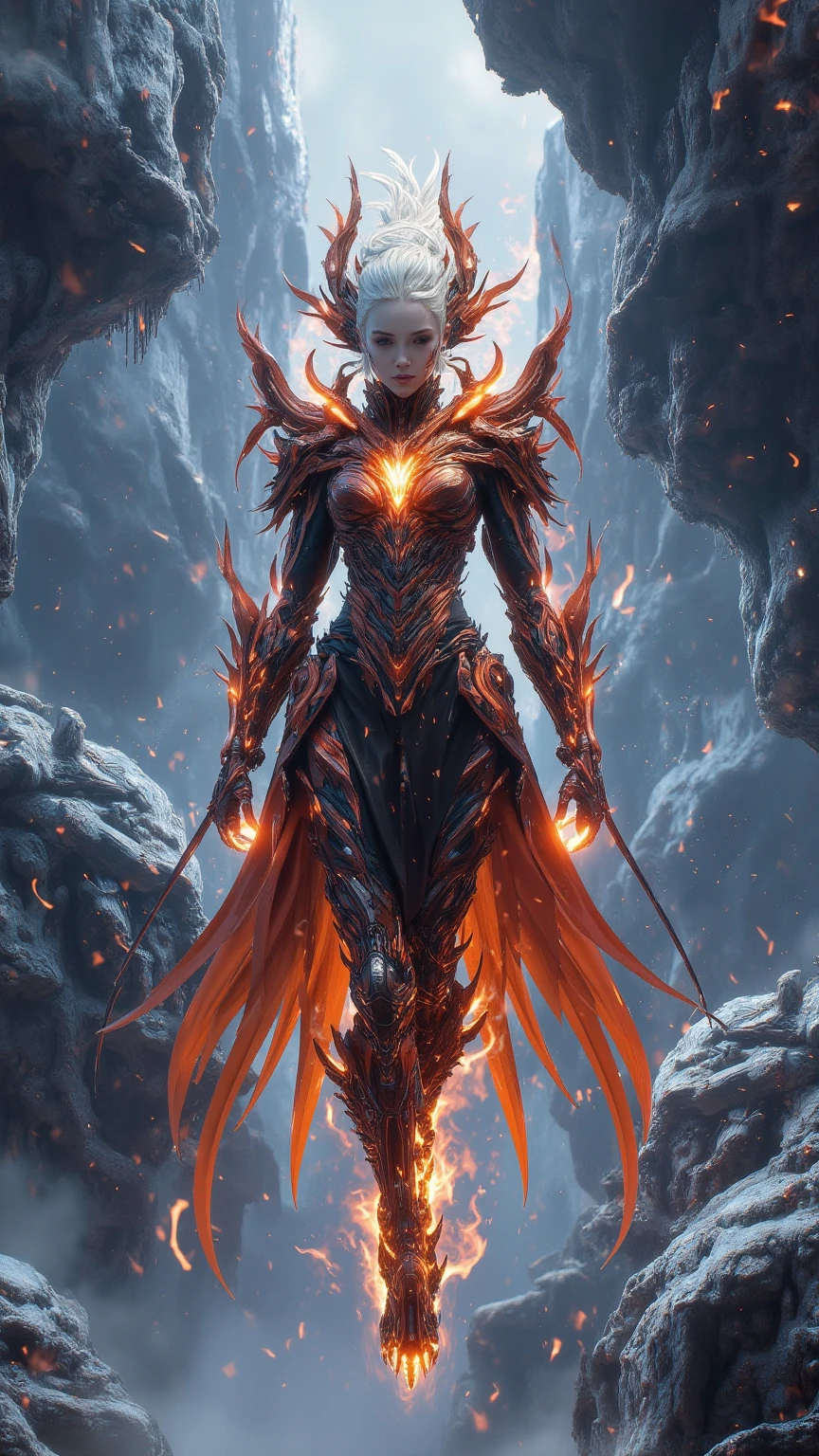 Fairy, in magical forest, theme red and mix with orange,
Make fariy scarry and gorgeous with horns
And make girl adult in battle Armor