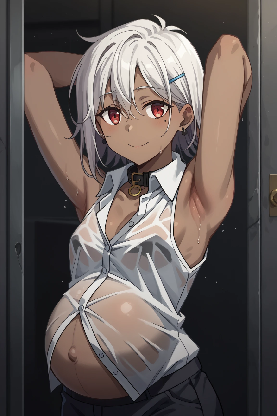 score_9, score_8_up, score_7_up, Illyasviel Von Einzbern, high quality, masterpiece, Expressiveh, (1girl), (solo), young, , , upper body, looking at viewer, gym uniform, t-shirt, spats, shirt lift,, breasts out, flat chest, nipples, presenting breasts, aroused, aroused, embarrassed, blush, belly button, (by m-da s-tarou),