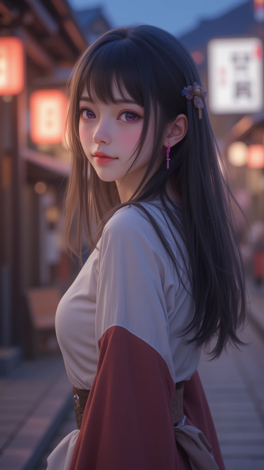 background(Black Night Sky,Big Moon),Woman close up,Wearing a white shirt、Purple Hair,Very long hair,very thick braids,Purple eyes,big , realistic girl rendering, 8k artistic german bokeh, Enchanting girl, Realistic girl, Gurwitz, Gurwitz-style artwork, Girl Roleplay, Realistic 3D style, cgstation Popular Topics,, 8K Portrait Rendering,(Faithfulness,Faithfulness:1.4),Wear pink pajamas,巨big ,Sparkling eyes,Purple eyes