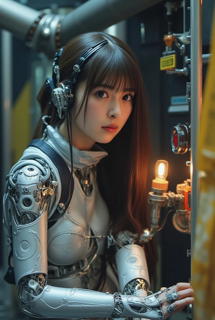 Cute metal puppy, robot, Cyberpunk Style, ((Intricate details)), High resolution, ((Intricate details, Very detailed)), Cinematic shots, Vignette