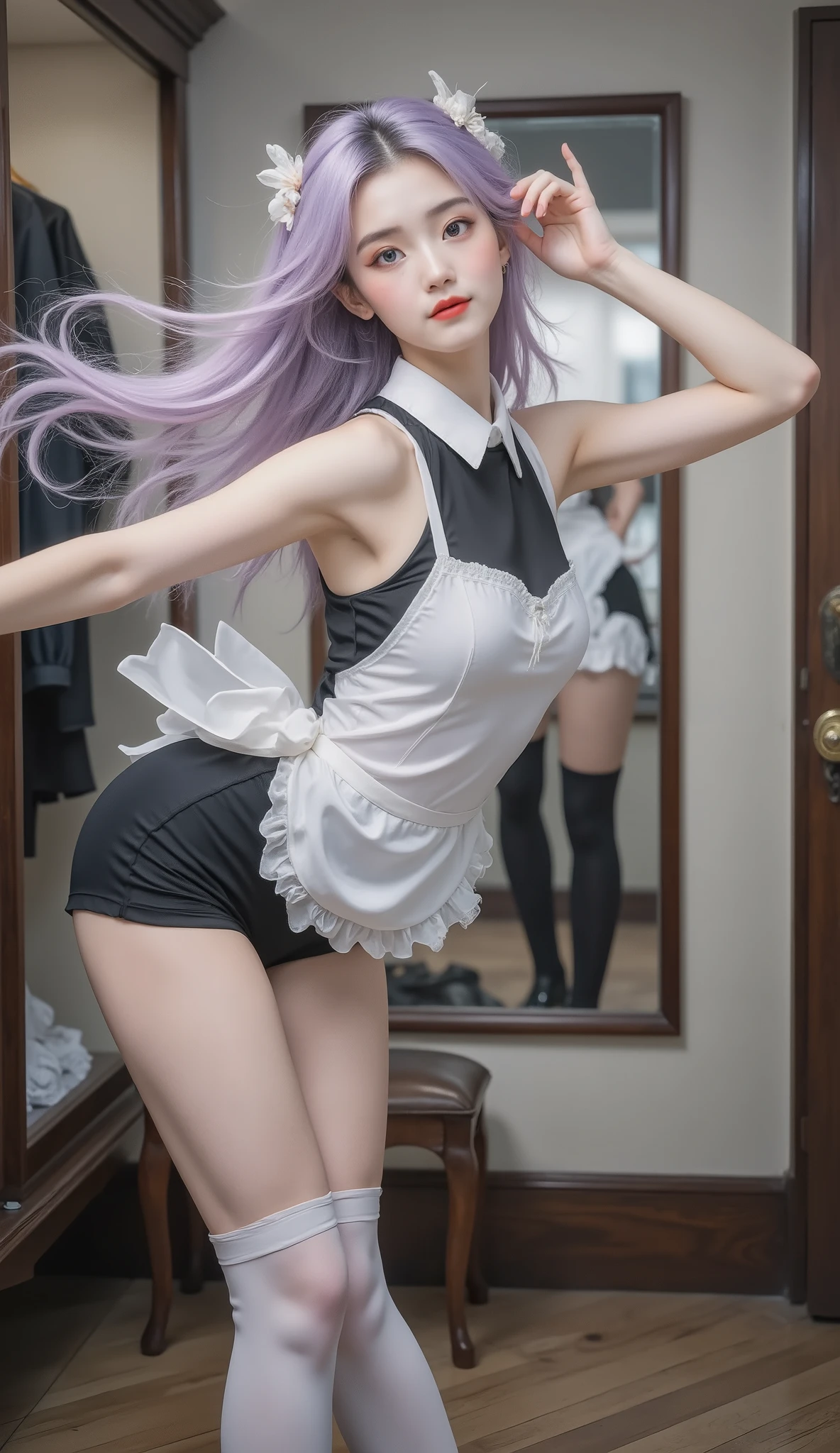 (Full Body of Extremely Detailed((Sexy Maid Group in a row:1.37))), KAWAII perfect face, Reflective Eyes, Detailed(Delicate Clothing textures), Correct Leg Line, Dynamic Joyful Expressions LifeLike Rendering, Specular Reflection, TopQuality 8K Ultra-detailed masterpiece (ProfessionalPhoto:1.37), (Acutance:0.8), (Luminism:1.28), (Renaissance art style), Colorful Light particles, ((Full body from side)), {MicroMini Skirt|Kissing|Breast Lifting|Undressing|Thigh Gap|AssFocus|NakedApron}, Radiant Fine Skin with Transparency, (Exposed:0.4), (Different types of Anime hair color){Pink Hair|Blue Hair|Platinum Blonde|Pure White Hair|Liquid Hair}, Perfect Lighting
