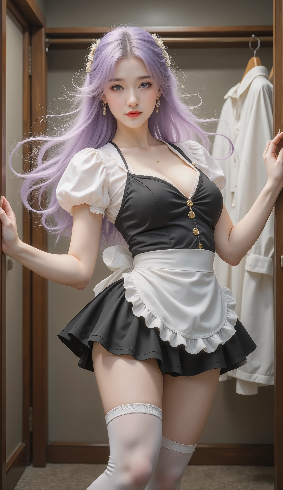 1girl,masterpiece, (8k, best quality, masterpiece:1),highly detailed,ultra-detailed,masterclass,best quality,illustration,hair_between_eyes,perfect lighting, aquila,cafe, coffee shop,windows,night,lamp,desk,chair,standing, huge breasts, <lora:aquila-000005:0.7>(pink hair, long hair),green eyes,white hat,white dress <lora:fashionGirl_v54:0.55>full body,