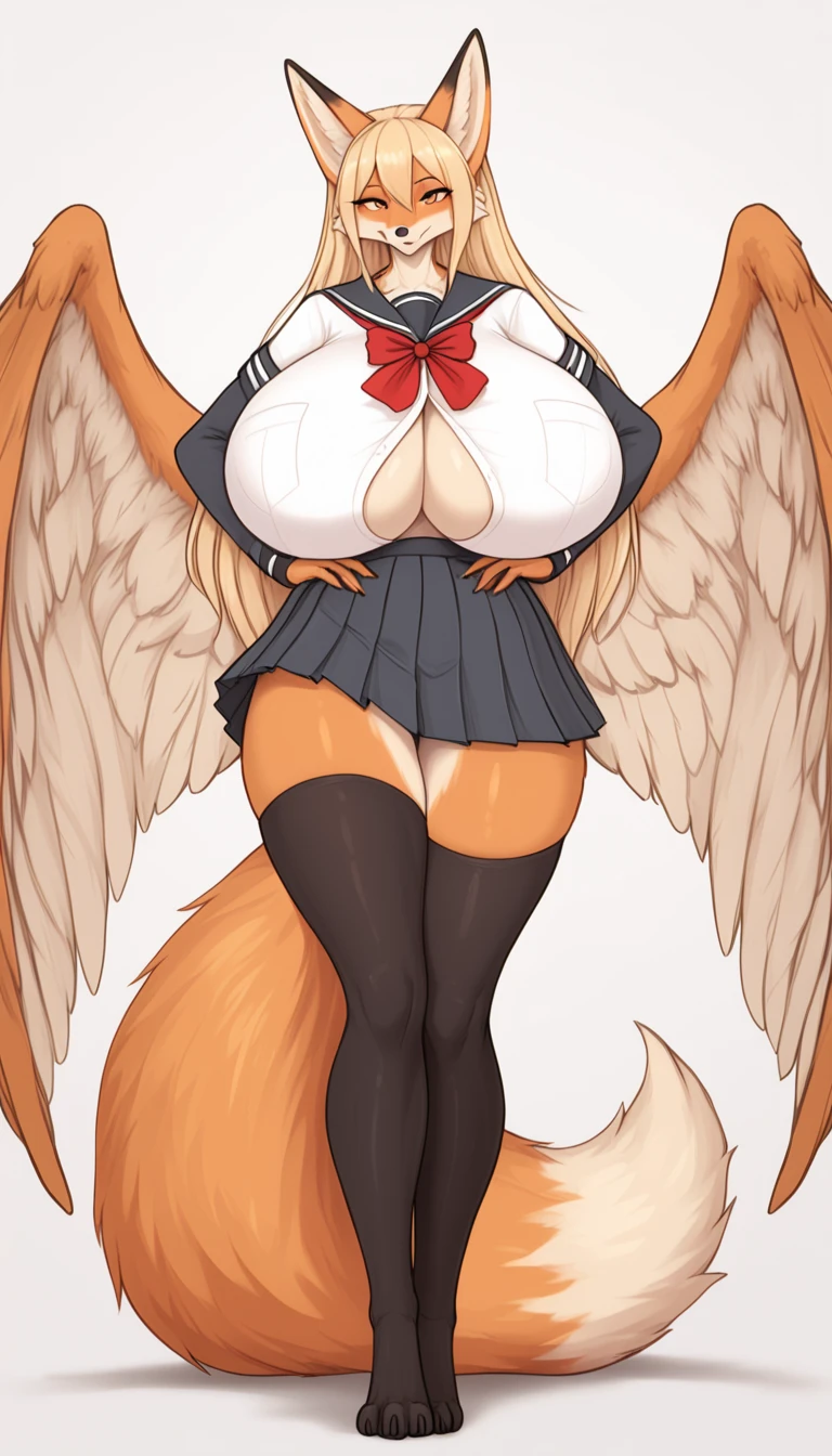 antro (brown owl), winged arms, feminine, huge breasts, beak, round glasses, flowery short dress, neckline, wide hips, huge thighs, huge ass, rear view, leaning on the wall, background library, top, bottom, embarrassed smile