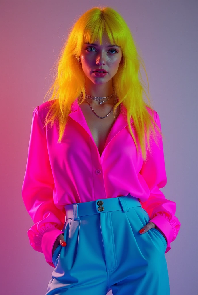 Saoirse Ronan dressed in a neon colored blouse and thong and smiling sexy.
