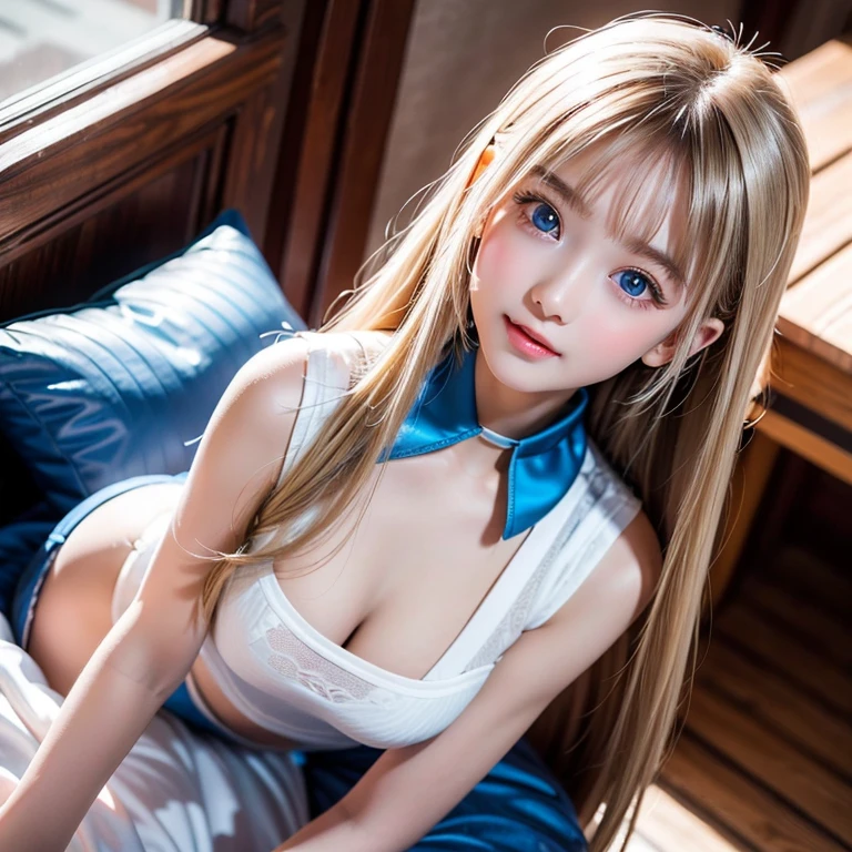  beautiful blonde girl、A beautiful girl、Very adorable face、Very lovely face、Bright expression、Authentic photo quality、Extraordinary sexy beauty、white, shiny smooth とてもwhiteい明るい美肌、 ponytail、beautiful bangs、((Smooth, shiny, super long, natural blonde)),Super long, straight, silky hair、Looking at the camera、非常に完璧なかわいいbeautifulセクシーな若い小さな女性、Very perfect beautiful and cute face、beautiful, clear, Big eyes、Light blue eyes、Big and ample breasts、、Japanese Sailor Suit、Pretty face、Small Face Beauty、Gloss Face、Cheek gloss、Big, bright, marine blue eyes