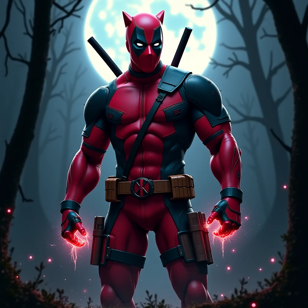 Deadpool, red, black, sword, machine gun, blood, unicorn, chimichanga 